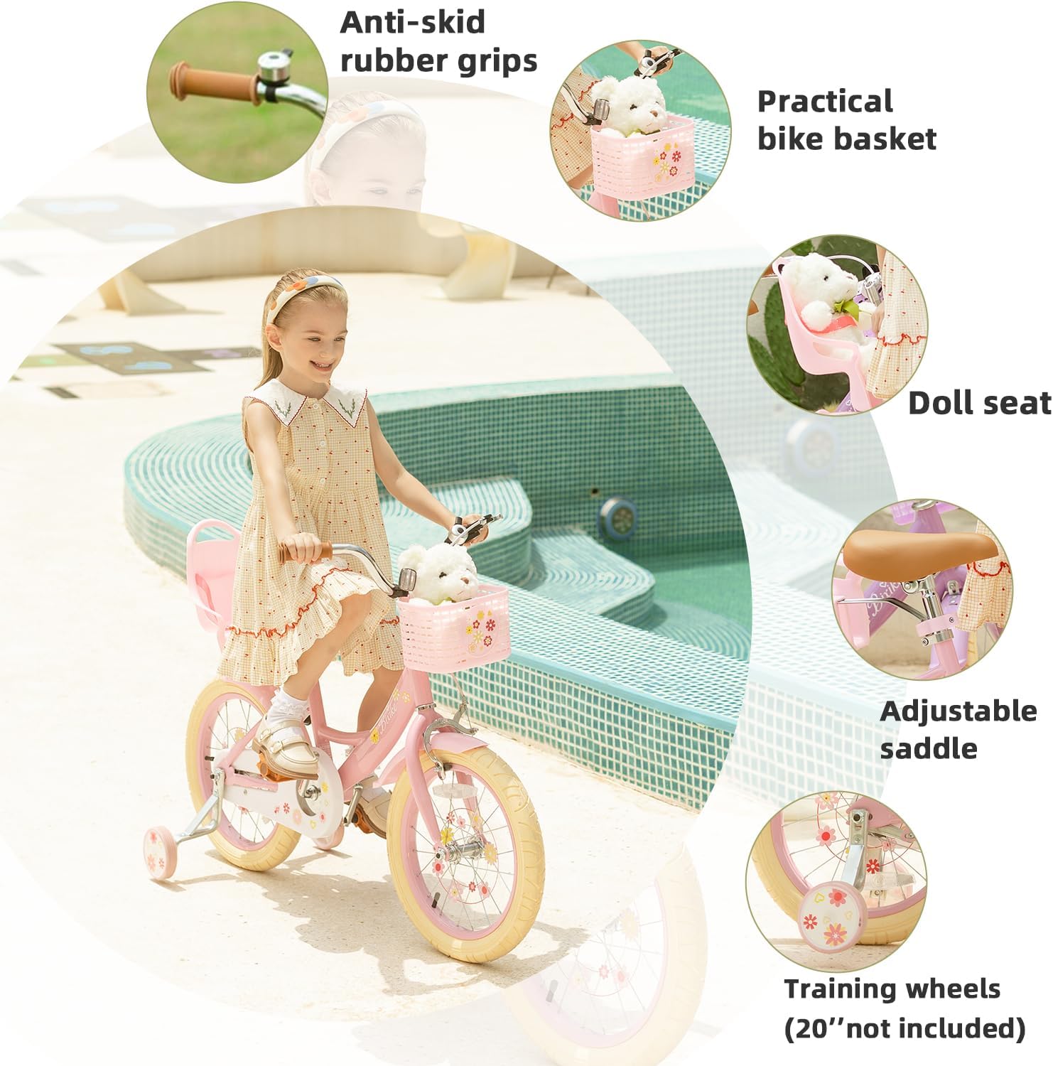 AUCT 19595 - $128 Bixike Girls Bike with Basket for Toddlers and Kids Aged 3-14 Years Old, 12 14 16 18 - Image 3