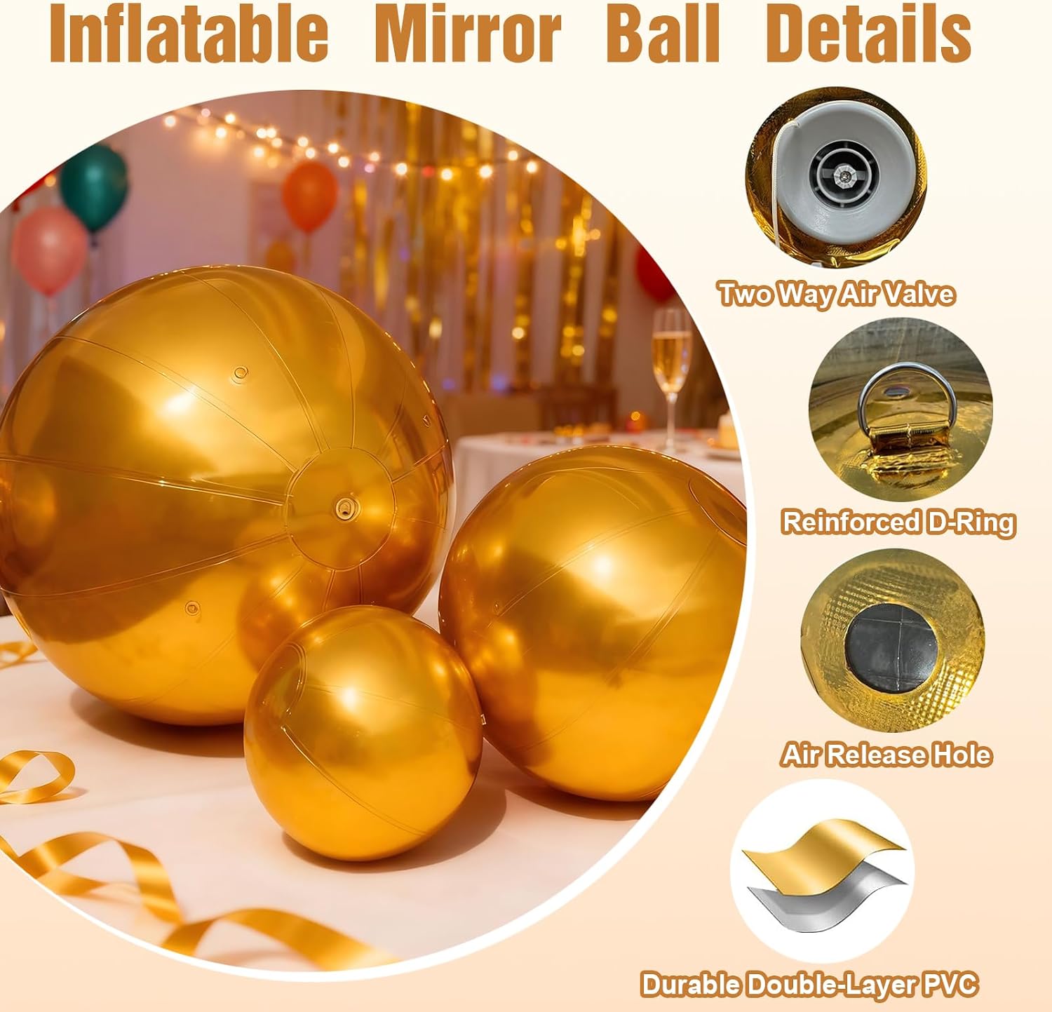 AUCT 18493 - $410 6PCS Inflatable Mirror Ball PVC Airtight Shiny Balls Inflatable Large Hanging&Standin - Image 3