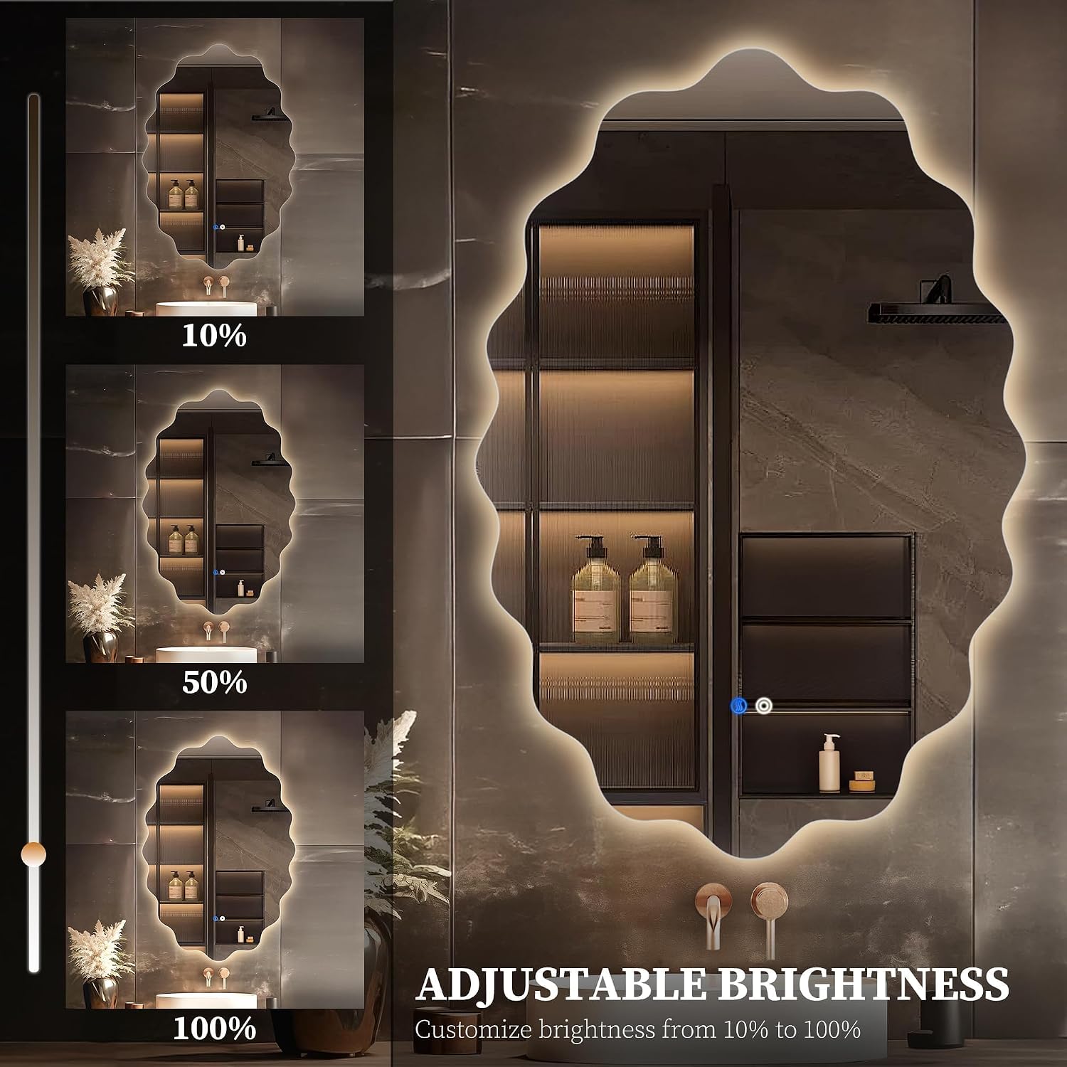 AUCT 17671 - $160 Oval LED Bathroom Mirror with Lights, Backlit Vanity Wall Mirror | Irregular Dimmable - Image 3