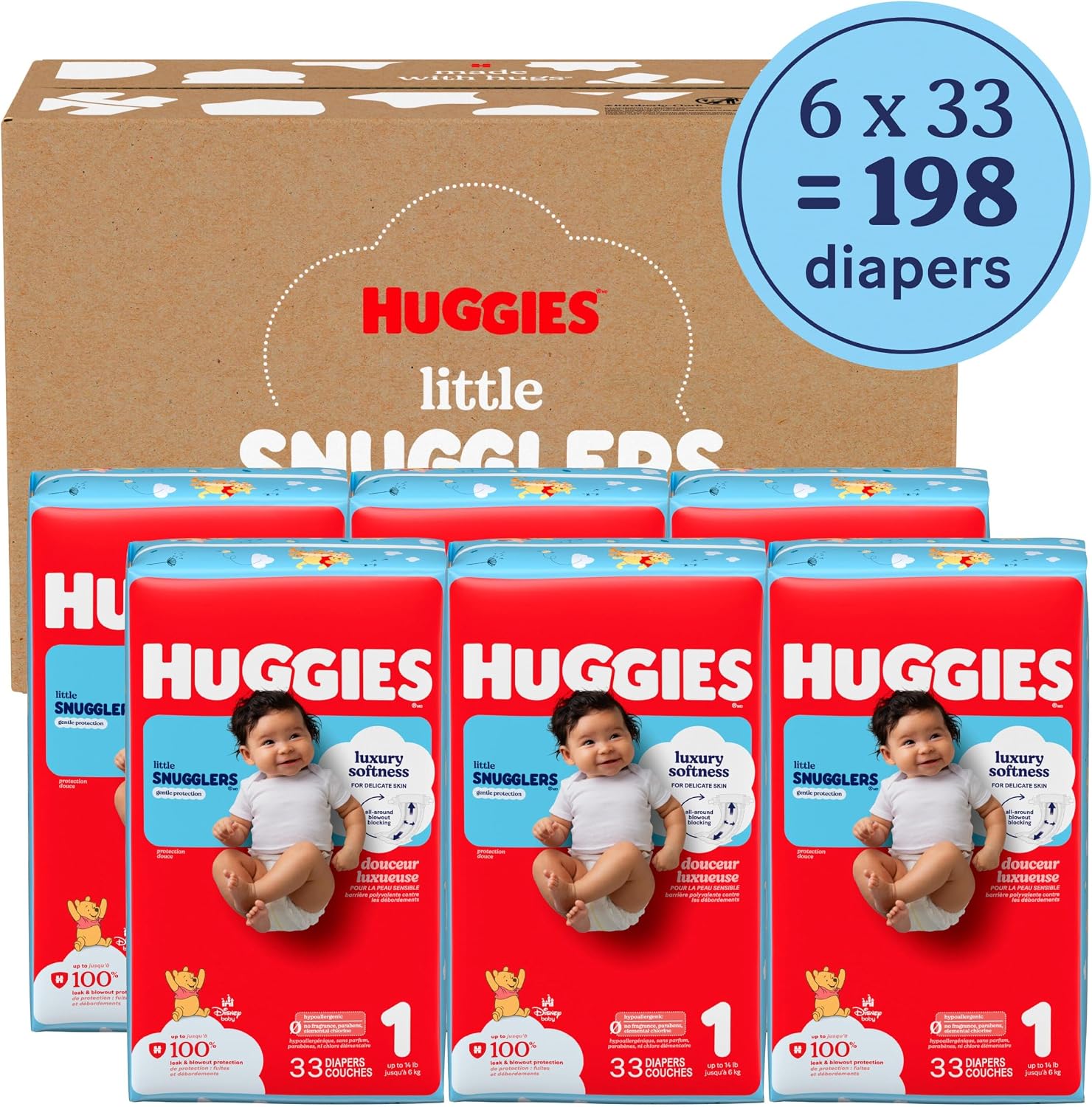 AUCT 18560 - Huggies Little Snugglers Diapers Size 1, 198 Count (6 Packs of 33) - Image 2
