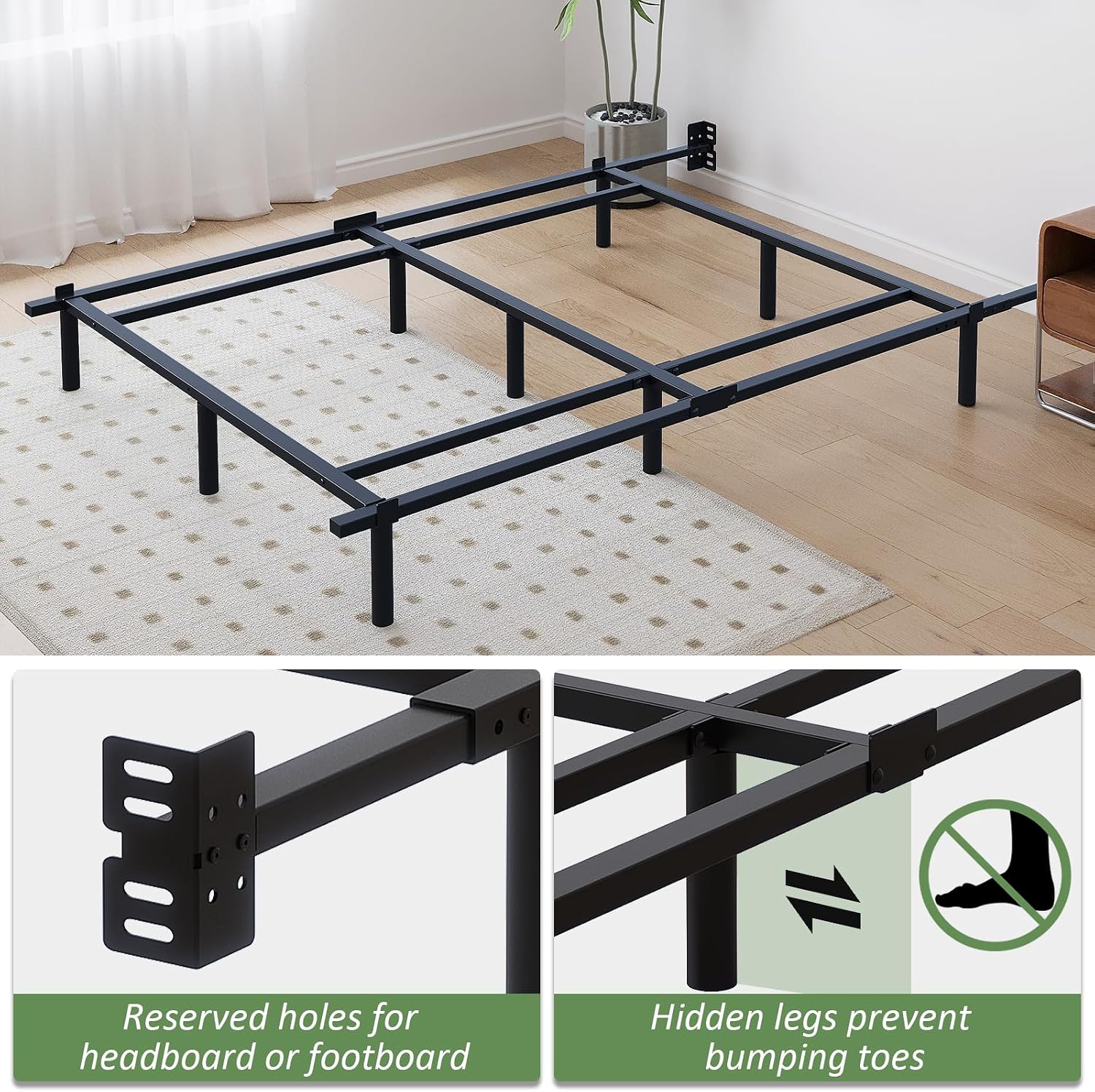 AUCT 19819 - $55 Queen Metal Bed Frame, 7 Inch Low Heavy Duty Platform Bed Frames Queen Size for Box Sp - Image 4
