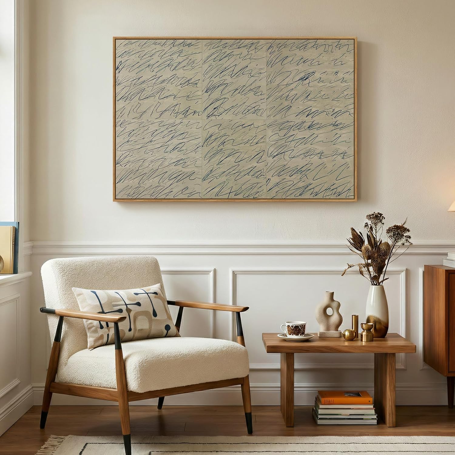 AUCT 18305 - $80 Framed Modern Neutral Beige Abstract Wall Art, Minimalist Canvas Prints Paintings for - Image 2
