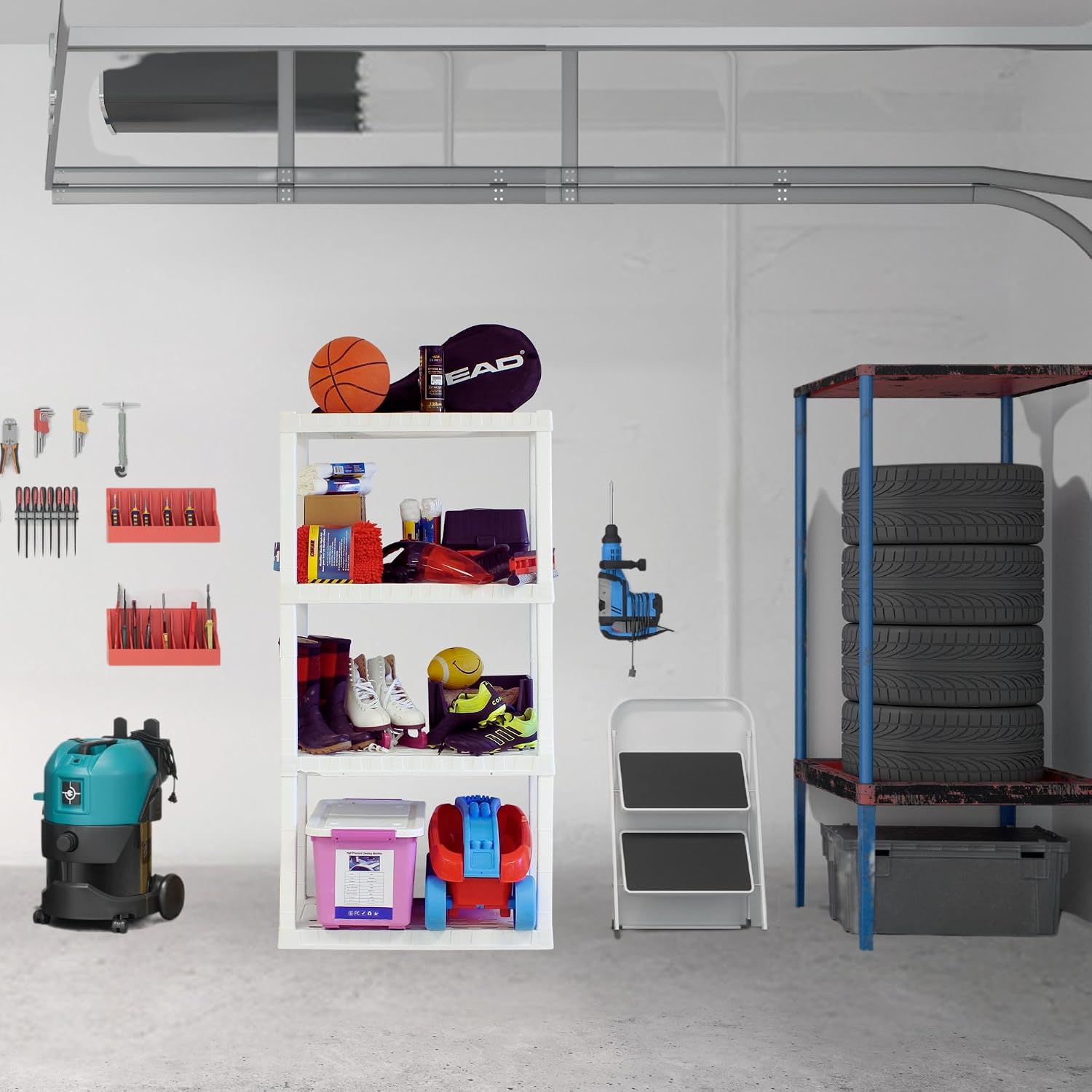 AUCT 19622 - $56 Oskar Heavy Duty Plastic Storage Shelves- for Garage, Kitchen, Bathroom Basement, Kids - Image 2
