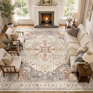 AUCT 18494 - $240 Tortania Area Rug Living Room Rugs - 12x15 Washable Boho Rug Vintage Oriental Distres
