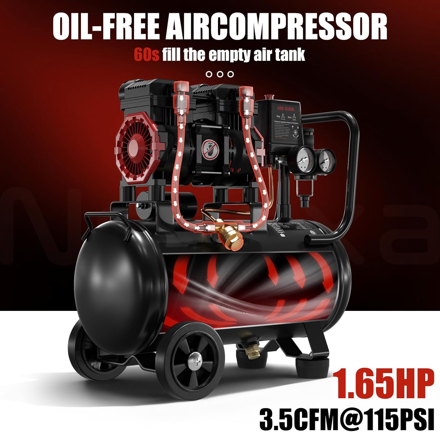 AUCT 18490 - $200 10 Gallon Ultra Quiet Air Compressor, Oil-Free Air Compressor Tank with Two Quick Cou - Image 3