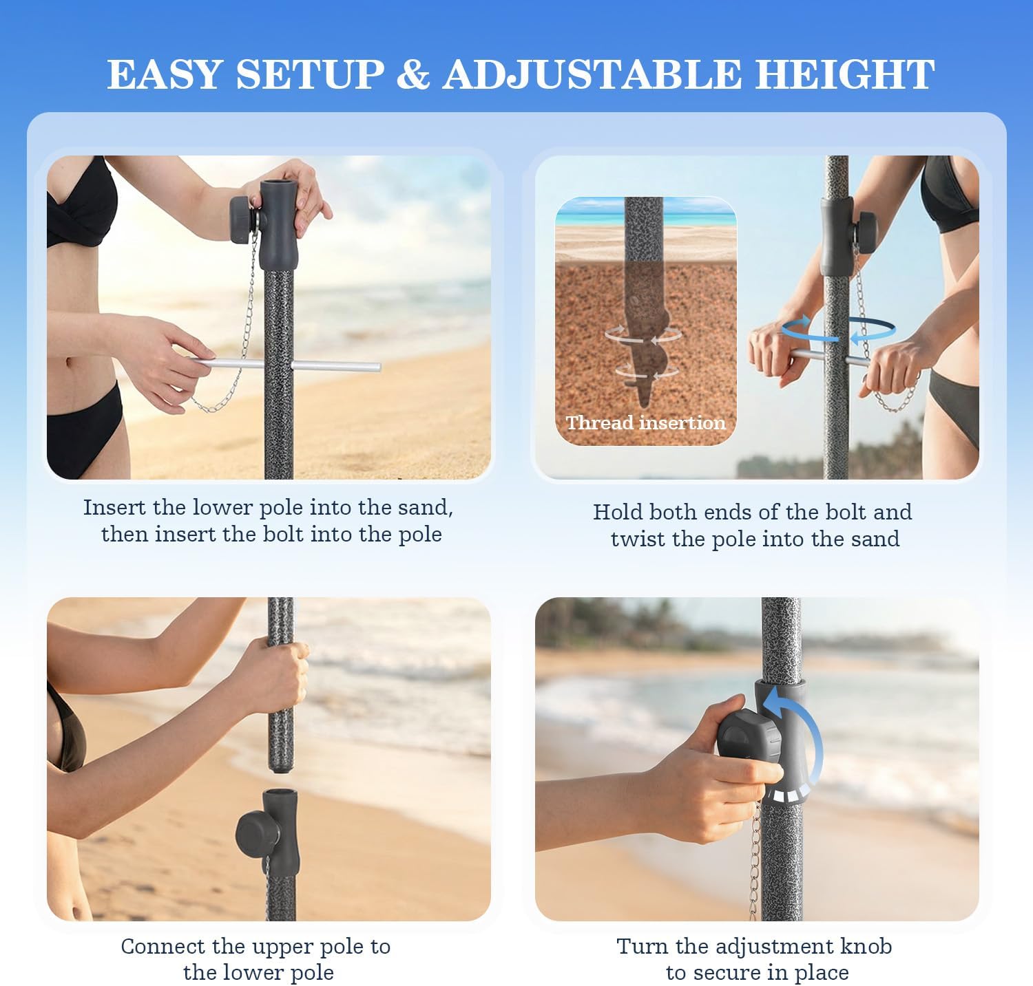 AUCT 17551 - $60 UIRWAY Beach Umbrella, Heavy Duty Windproof Beach Umbrellas with Sand Anchor & Tilt, S - Image 4