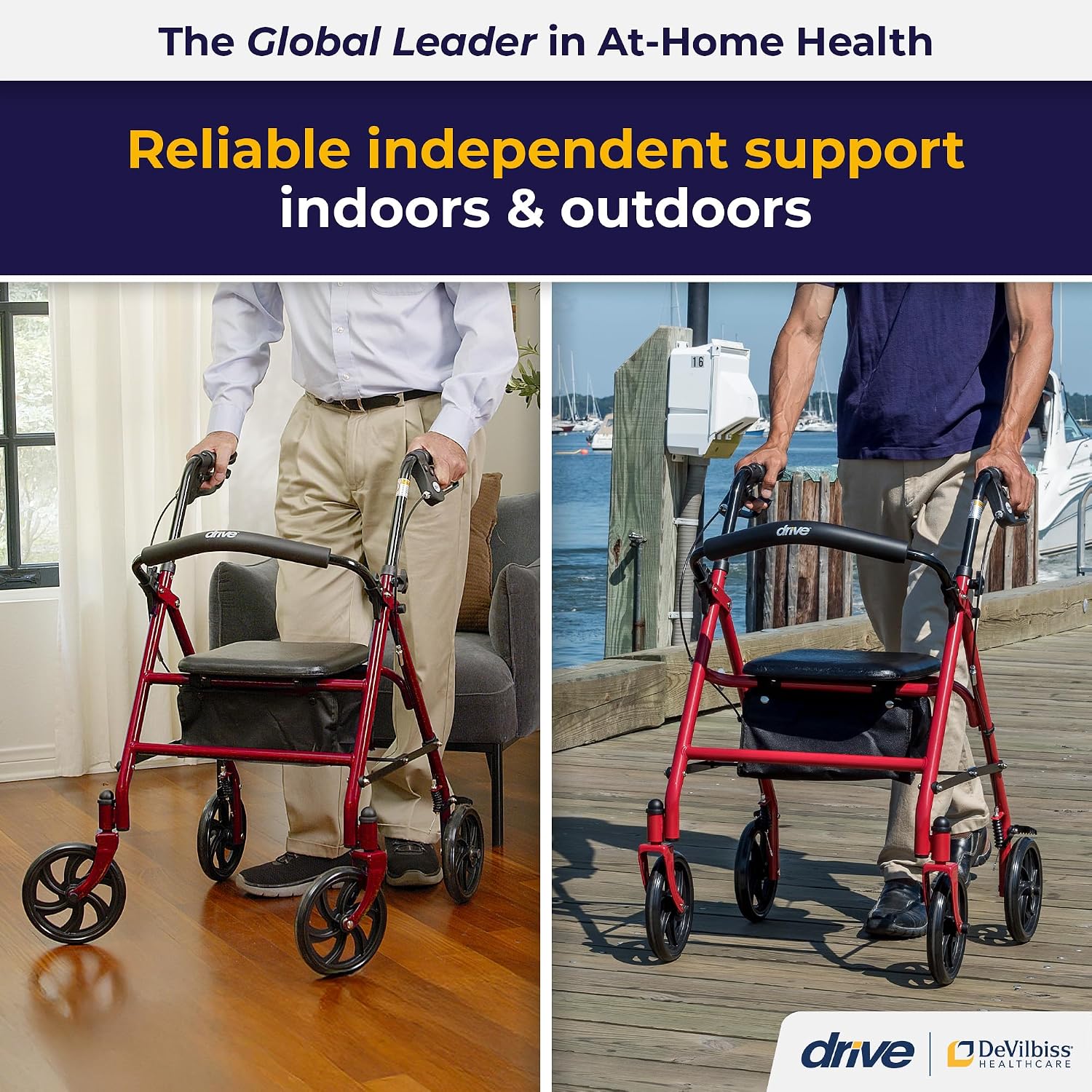 AUCT 17773 - $54 Drive Medical Rollator Walker with Seat, 7.5 Inch Wheels, Red | Rollator Walker Offers - Image 2