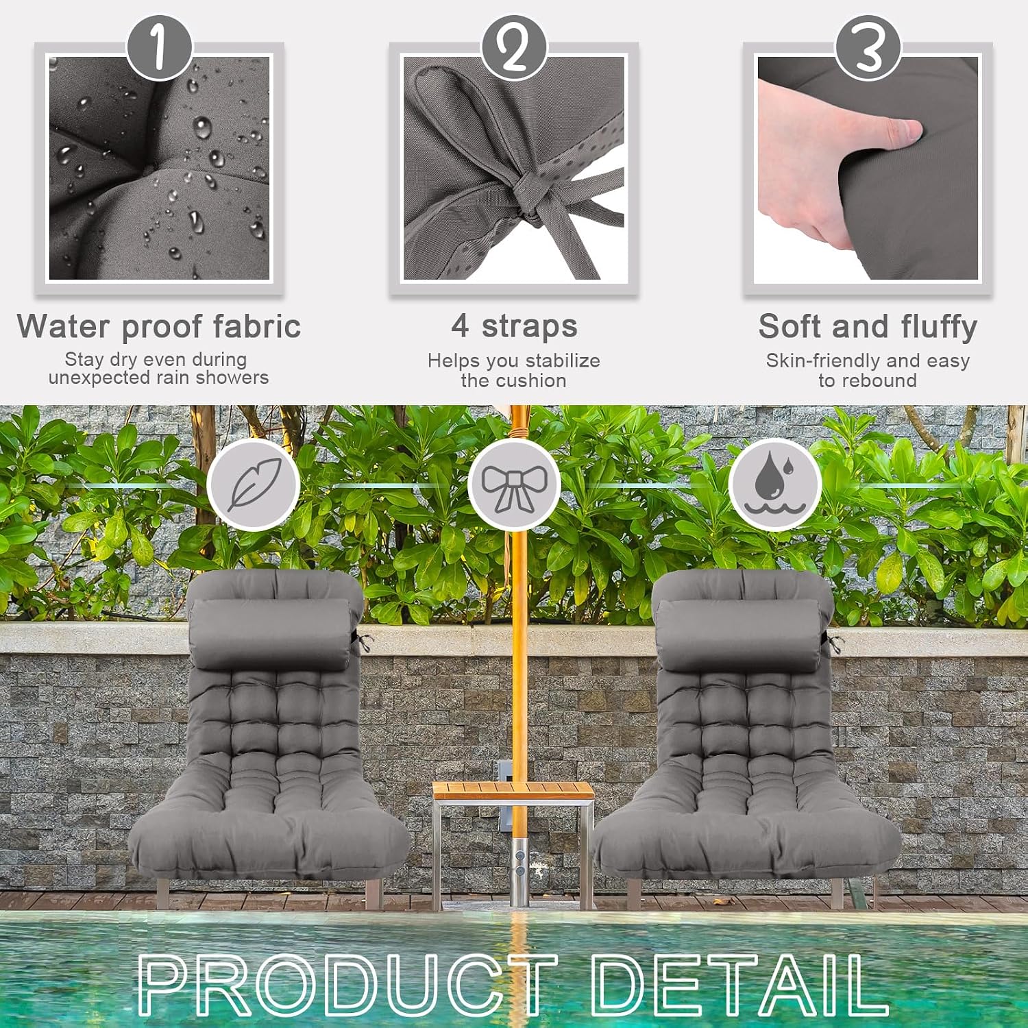 AUCT 18527 - $74 Tudomro Outdoor Chaise Lounge Cushion 66x21x4' Waterproof & Fade-Resistant Patio Pool - Image 3