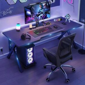 AUCT 17782 - $59 Large Gaming Desk, K-Shaped PC Gaming Table for Home Office, Ergonomic Computer Desk,