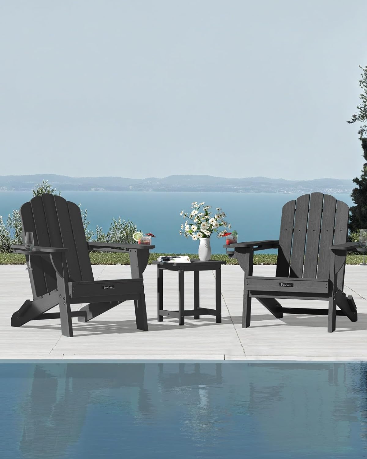 AUCT 18364 - $90 Folding Adirondack Chair, All-Weather HDPE Plastic Patio Chair with 2 Cup Holders, Woo - Image 2