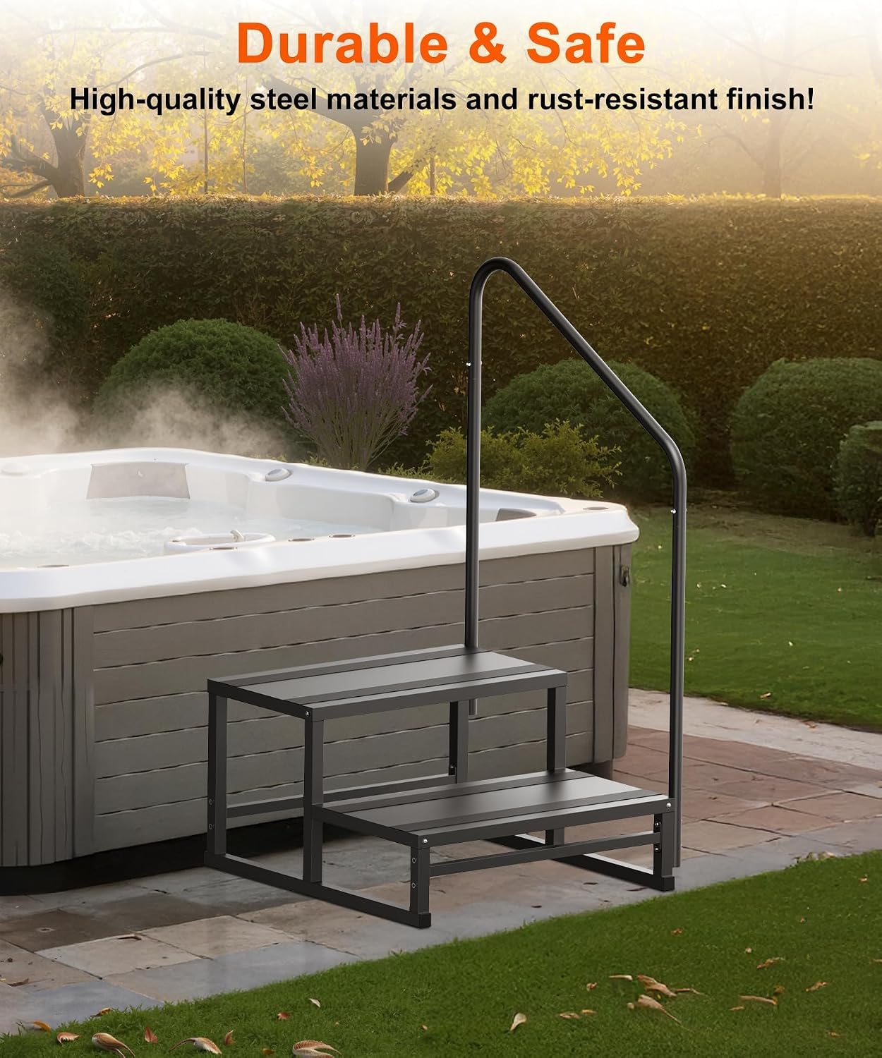 AUCT 17809 - $90 RV Steps with Handrail, 2 Steps RV Stairs with Wide Platform | Anti-Slip Tape, 1 Handr - Image 3