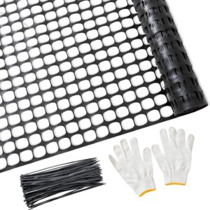 AUCT 18182 - 4'x100' Plastic Mesh Fence for Garden with 100 Zip Ties, Black | Reusable HDPE mesh fence,
