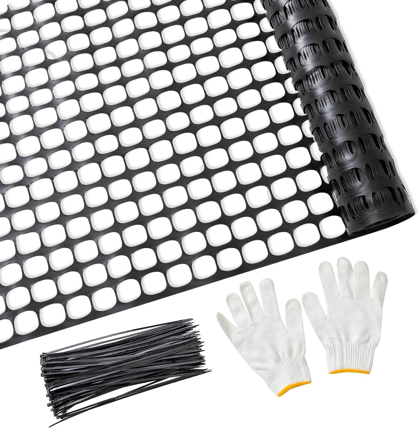 AUCT 18182 - 4'x100' Plastic Mesh Fence for Garden with 100 Zip Ties, Black | Reusable HDPE mesh fence,
