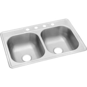 AUCT 18208 - $149 33 in. Drop-in Double Bowl 20 Gauge Stainless Steel Kitchen Sink with 4-Faucet Holes