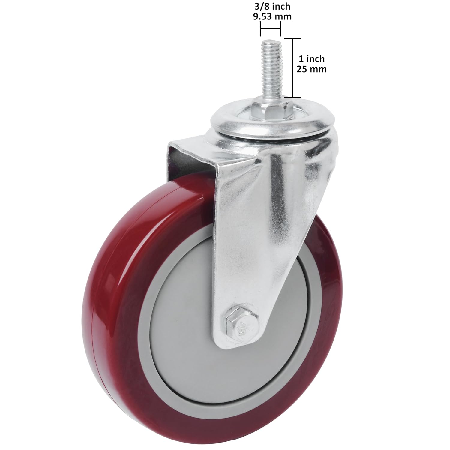 AUCT 18393 - Finnhomy Swivel Caster Wheels 5 Inch Threaded Stem Casters Set of 4 Heavy Duty 3/8"-16 x 1 - Image 3