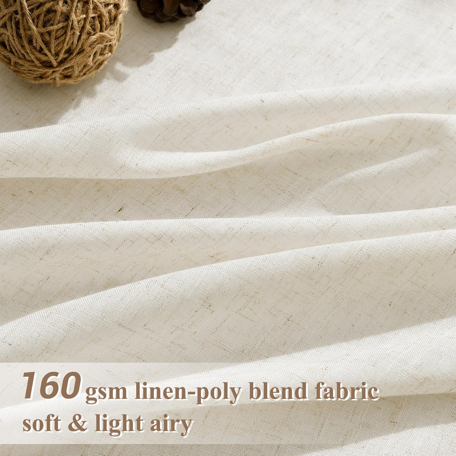 AUCT 19697 - Joywell Extra Long Linen Curtains 102 Inches for Living Room Beige Cream - Image 2
