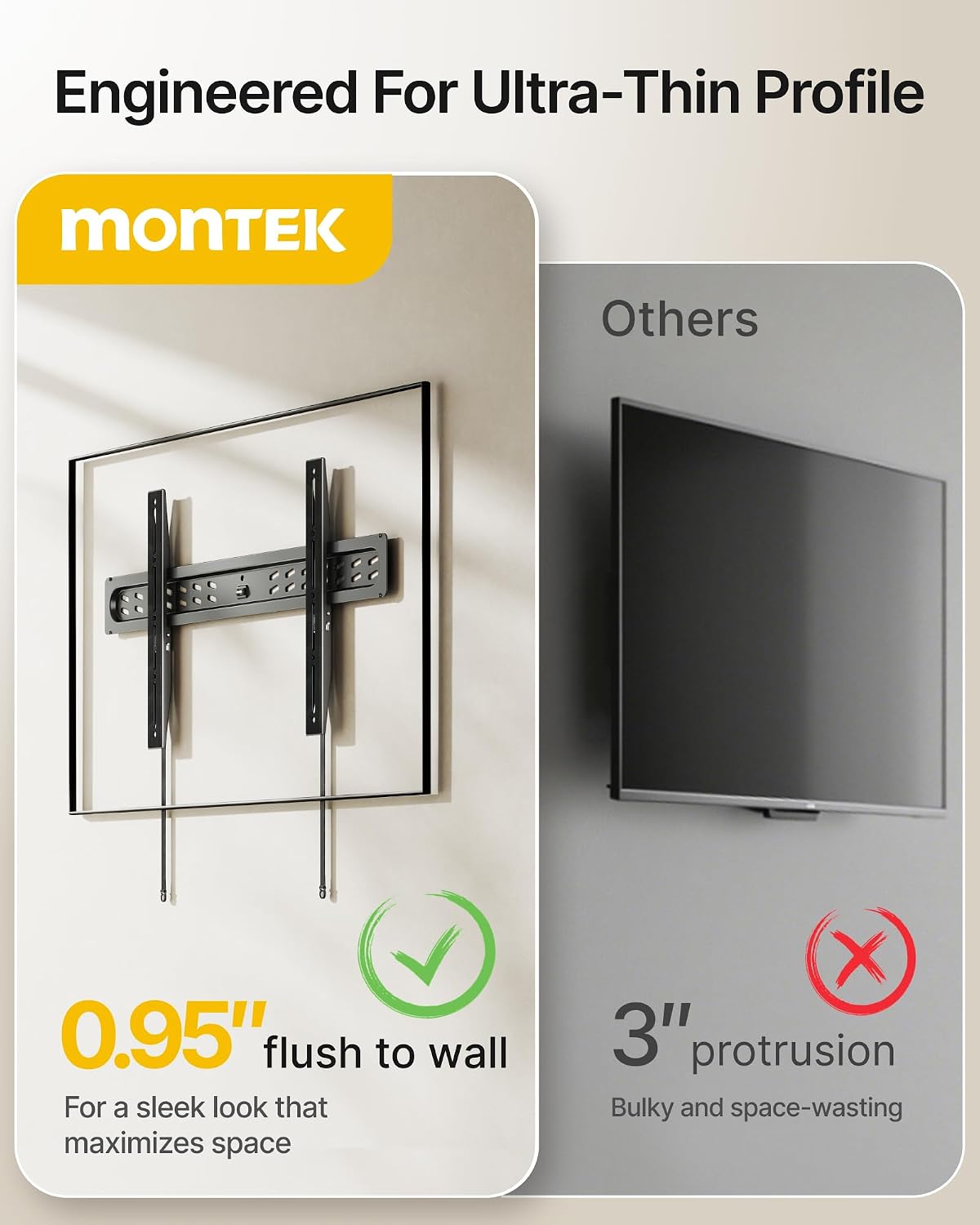 AUCT 18978 - monTEK Ultra Slim Fixed TV Wall Mount for 43 95 inch TVs Holds 150 lbs - Image 2