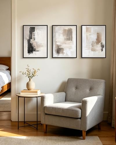 AUCT 19157 - $93 PHOPAGO Abstract Framed Wall Art Mid Century Modern Minimalist Beige Pastel Watercolor - Image 4