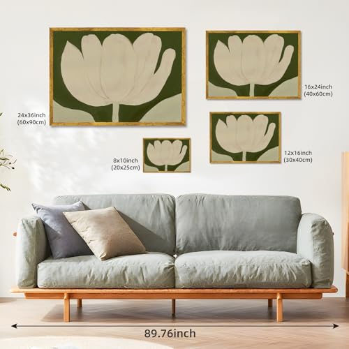 AUCT 19175m - $92 Large Gold Framed White Tulip Canvas Poster Green Modern Botanical Wall Art Elegant Fl - Image 3