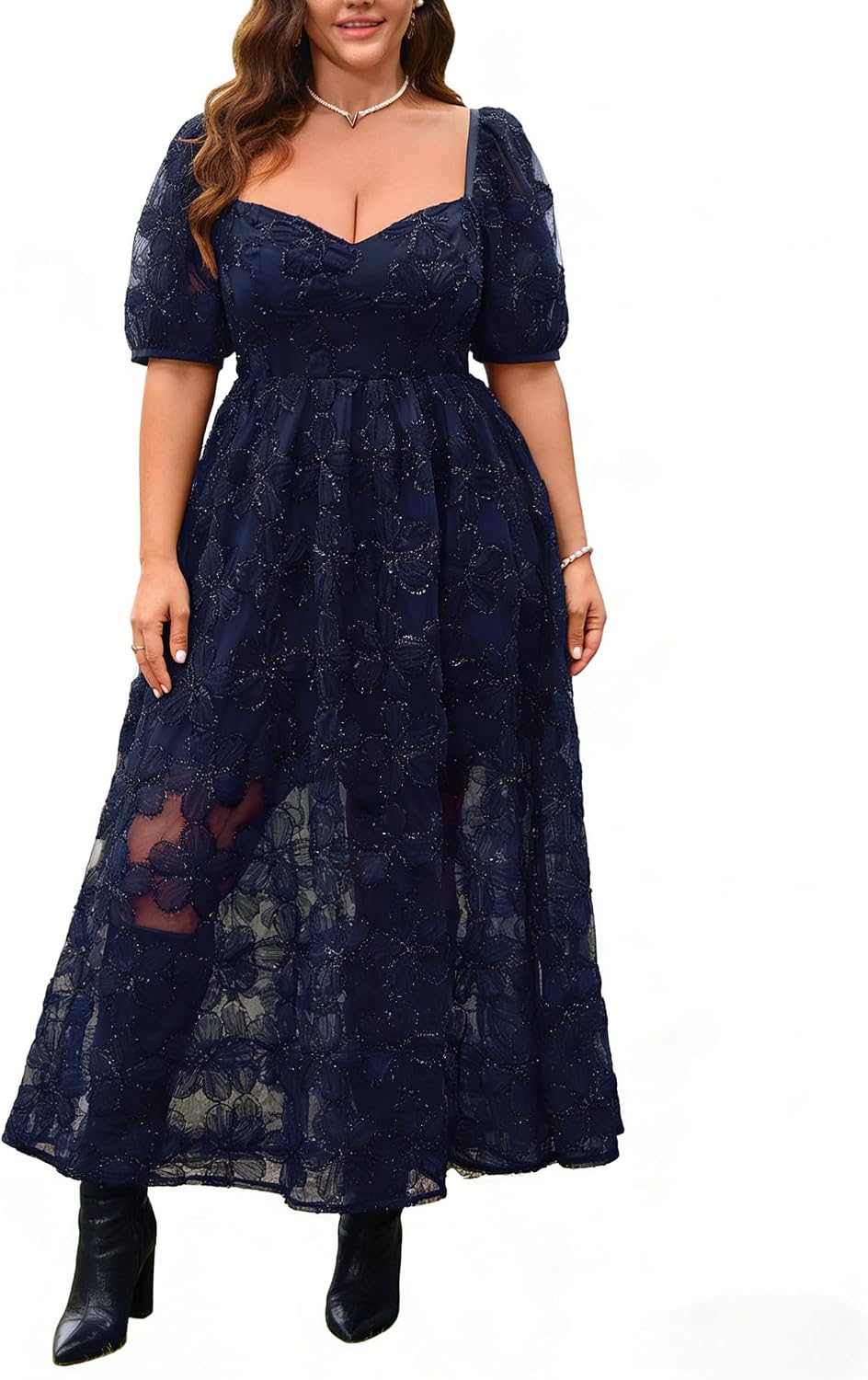 AUCT 18440 - $80 EYWOL Formal Wedding Guest Cocktail Party Floral Embroidered Dress M-3XL | Sweetheart,