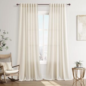 AUCT 19697 - Joywell Extra Long Linen Curtains 102 Inches for Living Room Beige Cream