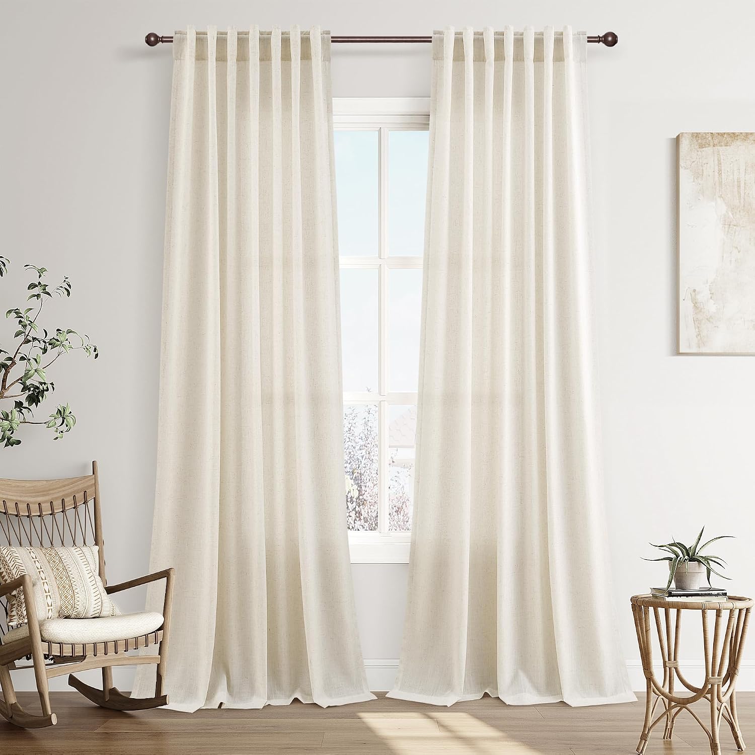 AUCT 19697 - Joywell Extra Long Linen Curtains 102 Inches for Living Room Beige Cream