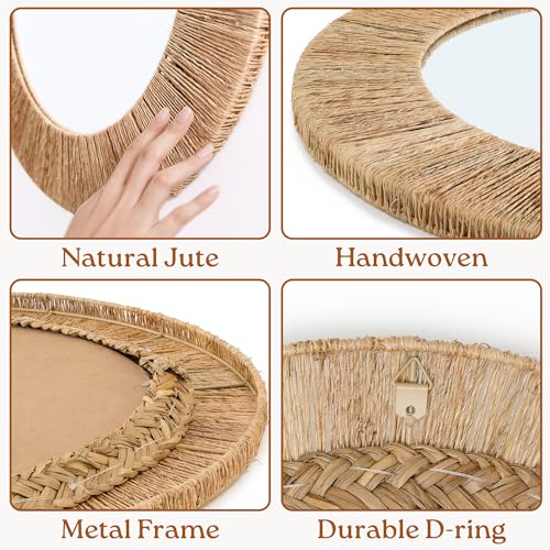 AUCT 19161 - $70 Chi An Home 24 inch Natural Jute Round Wall Mirror, Boho Decor Wall Mirror - Image 3