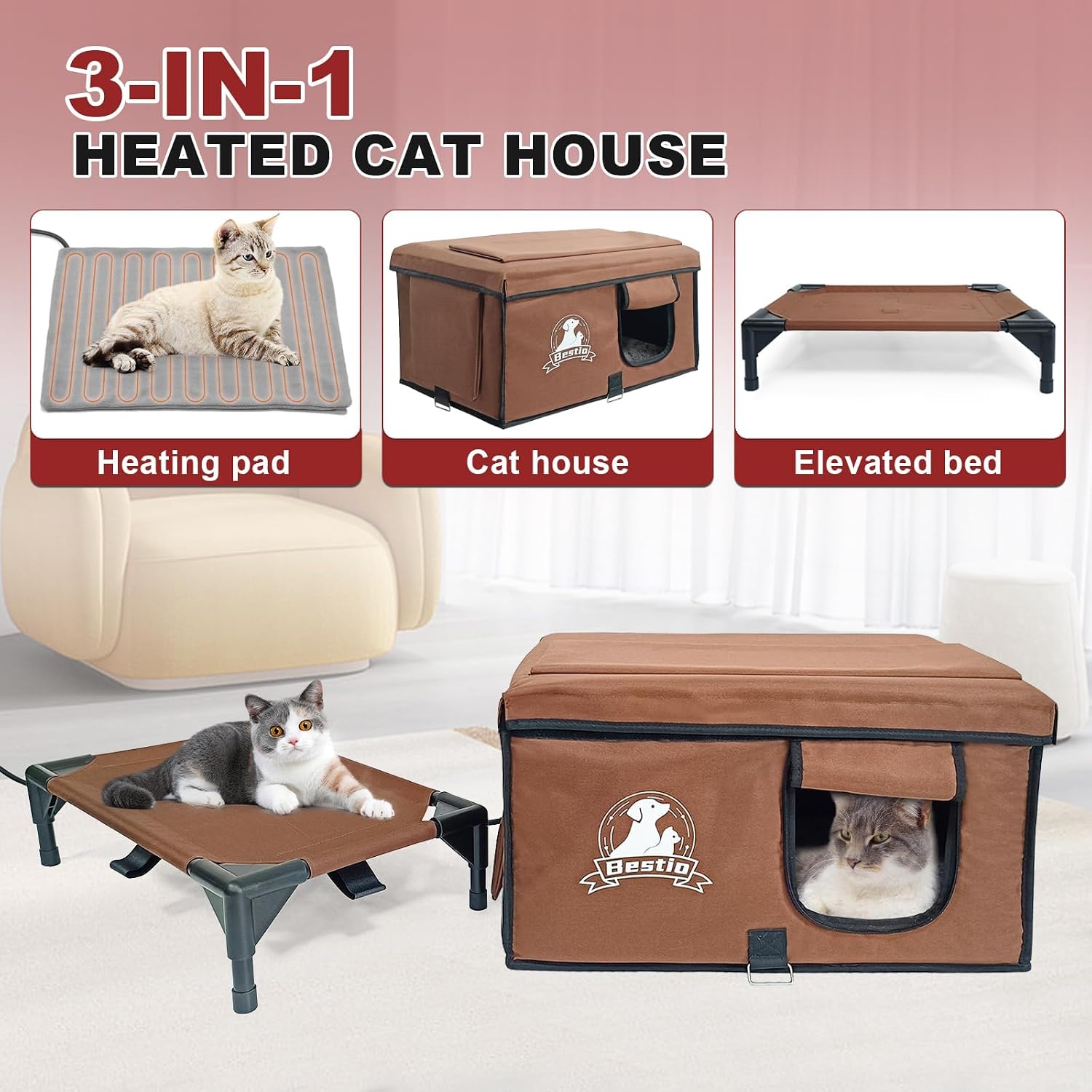 AUCT 18585 - Large Heated Cat Houses for Outside Cats,Elevated Base Cat-Attracting Eave Design,Feral St - Image 4