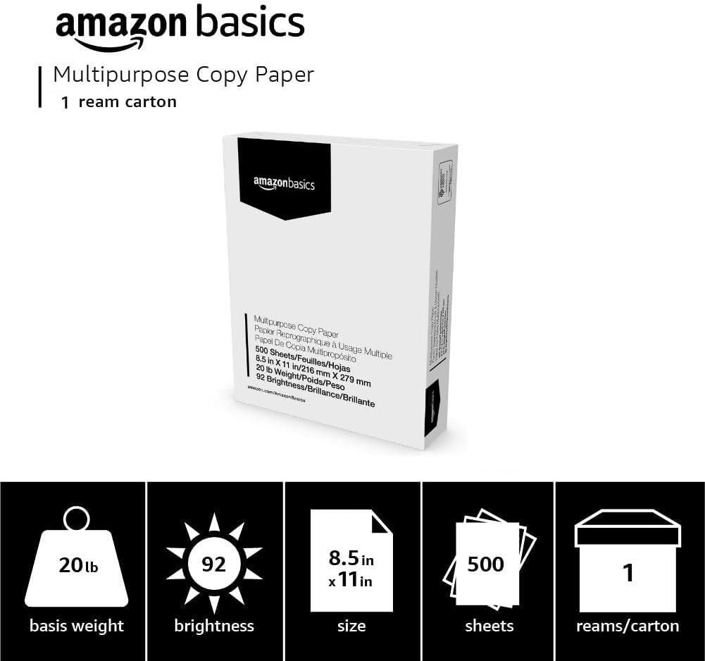 AUCT 18431 - Amazon Basics Multipurpose Copy Printer Paper, 8.5 x 11 Inches, 20 lb, 92 Bright, White, 1 - Image 3