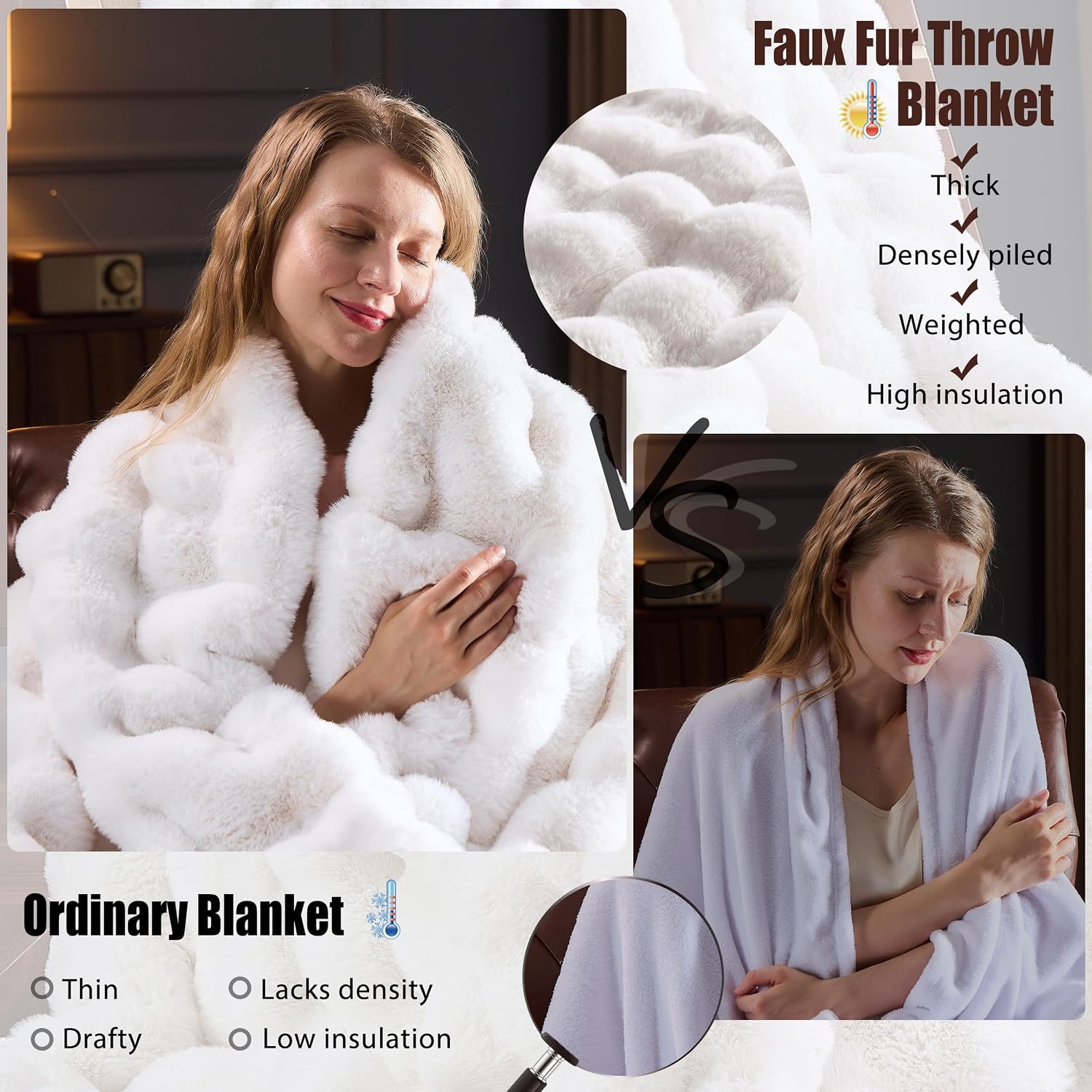 AUCT 18413 - $76 Faux Fur Throw Blanket for Couch, Fluffy Fuzzy Plush Bubble Blanket, Soft Warm Cozy Sh - Image 2