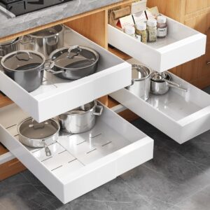 AUCT 20130 - $130 Seinloes 4 Pack Expandable Pull Out Cabinet Organizer 21" Deep With Raising Pad for F