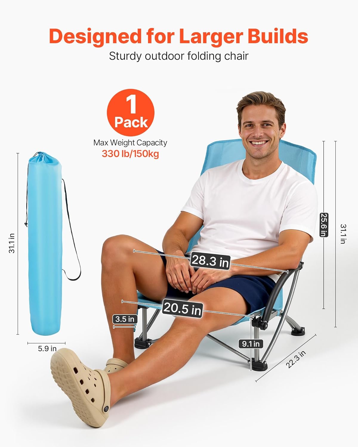 AUCT 18577 - VEVOR Folding Beach Chair, High Back Camping Chairs for Adults, with Cup Pocket, Mesh Back - Image 3