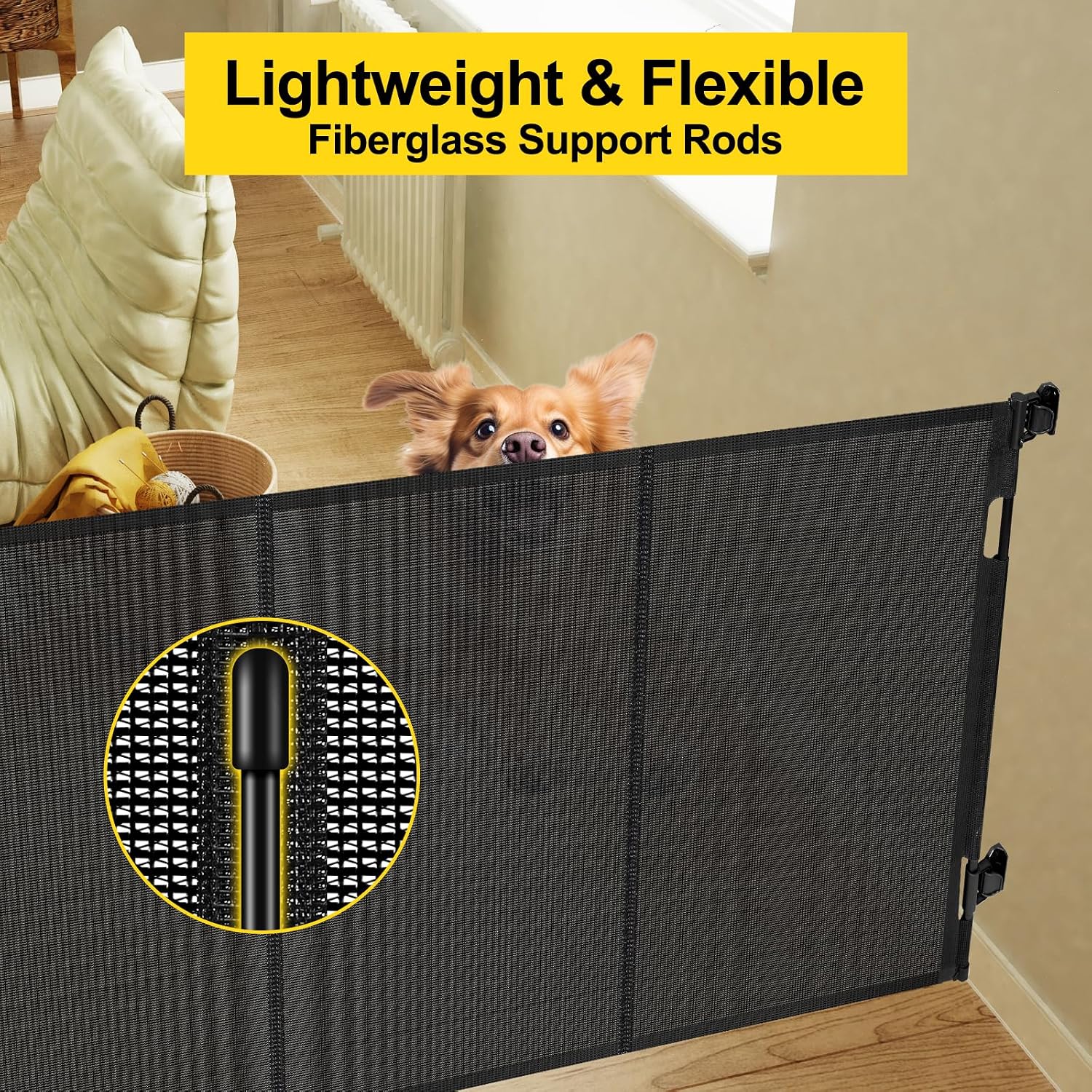 AUCT 18574 - Reinforced 42" Extra Tall Retractable Baby Gates with Rods, Extends up to 60" Wide, Tall R - Image 3