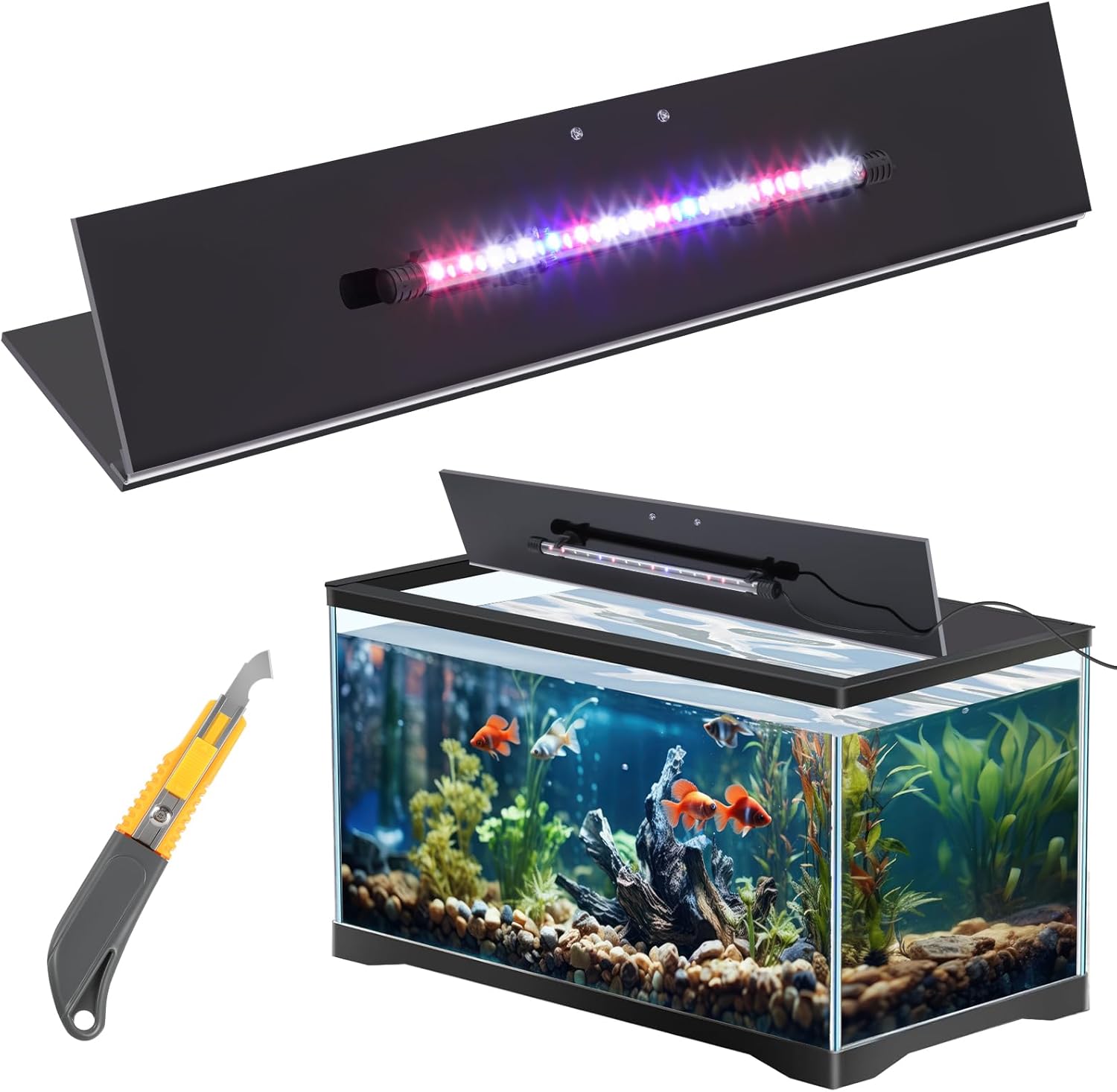 AUCT 18666 - $51 Sieral Aquarium Lids Polycarbonate Canopy with LED Light 19.37 x 9.37 x 0.12 Inch for