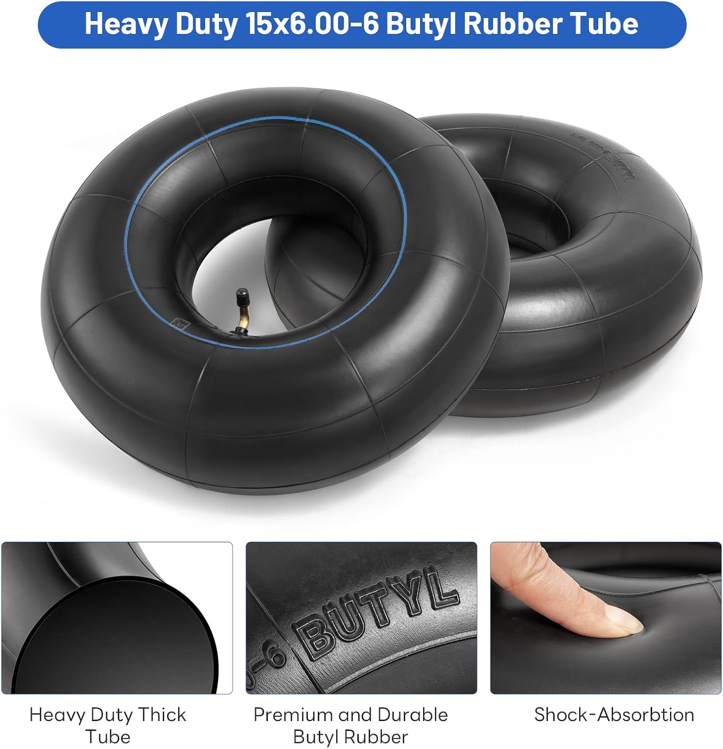 AUCT 18369 - Heavy Duty 15x6.00-6 Butyl Inner Tubes with TR-87 Bent Valve Stem, Premium Replacement 6.0 - Image 2