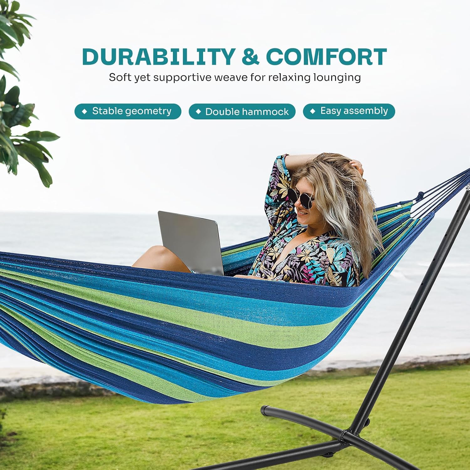 AUCT 18578 - $76 NEWBULIG Double Hammock with Stand, Heavy Duty Portable Hammocks for Outdoor Indoor Pa - Image 3
