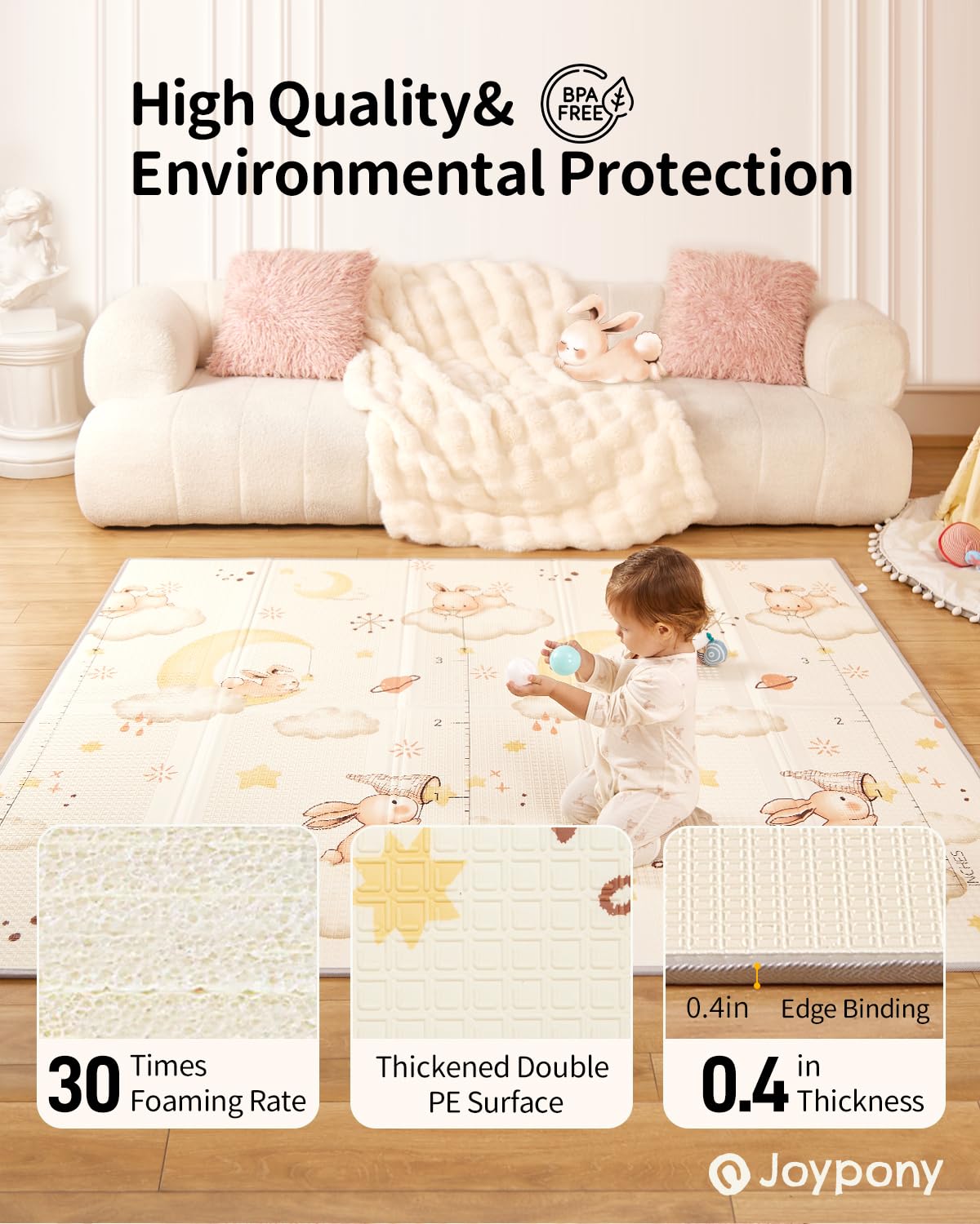 AUCT 19596 - Joypony Baby Play Mat 71x59 Inches, Foldable Play Mats for Babies and Toddlers, Waterproof - Image 3