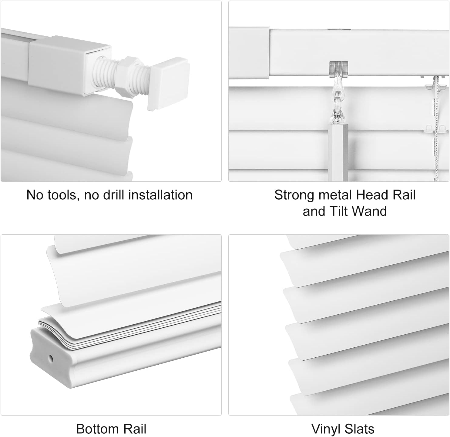 AUCT 18975 - LazBlinds No Drill 1" Vinyl Mini Blinds, 21" W x 36" H, White - Image 2