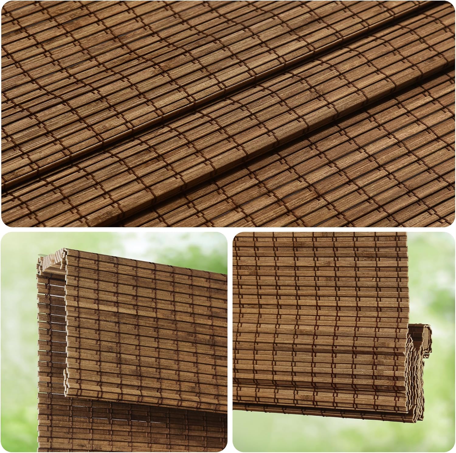 AUCT 19820 - LazBlinds Cordless Bamboo Roman Shades, 33x64, Highfield Teak - Image 3