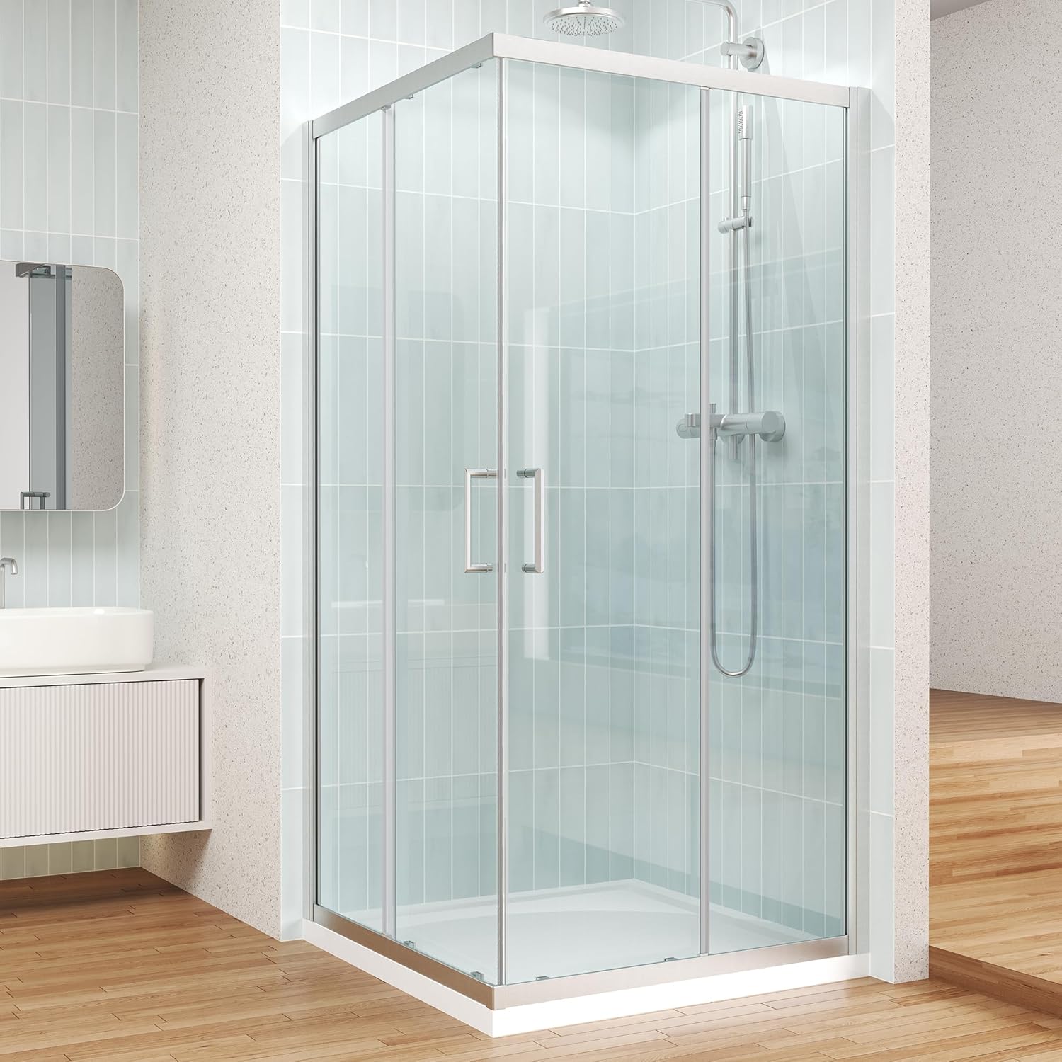 AUCT 18322l - $379 Corner Shower Door 36" x 36" x 72", Glass Shower Enclosure, Brushed Nickel | 1/4" SGC