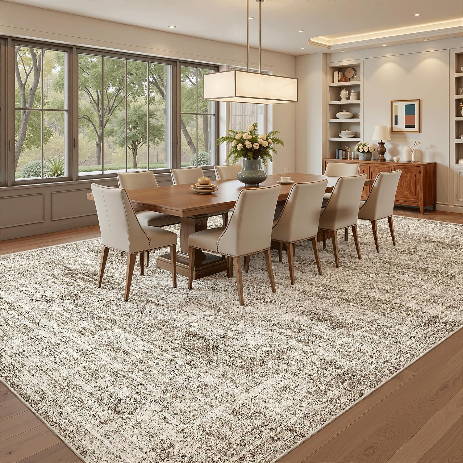 AUCT 17733 - $200 Soalmost 10x12 Area Rugs for Living Room Washable Rug Non-Slip Brown | Large Vintage - Image 3