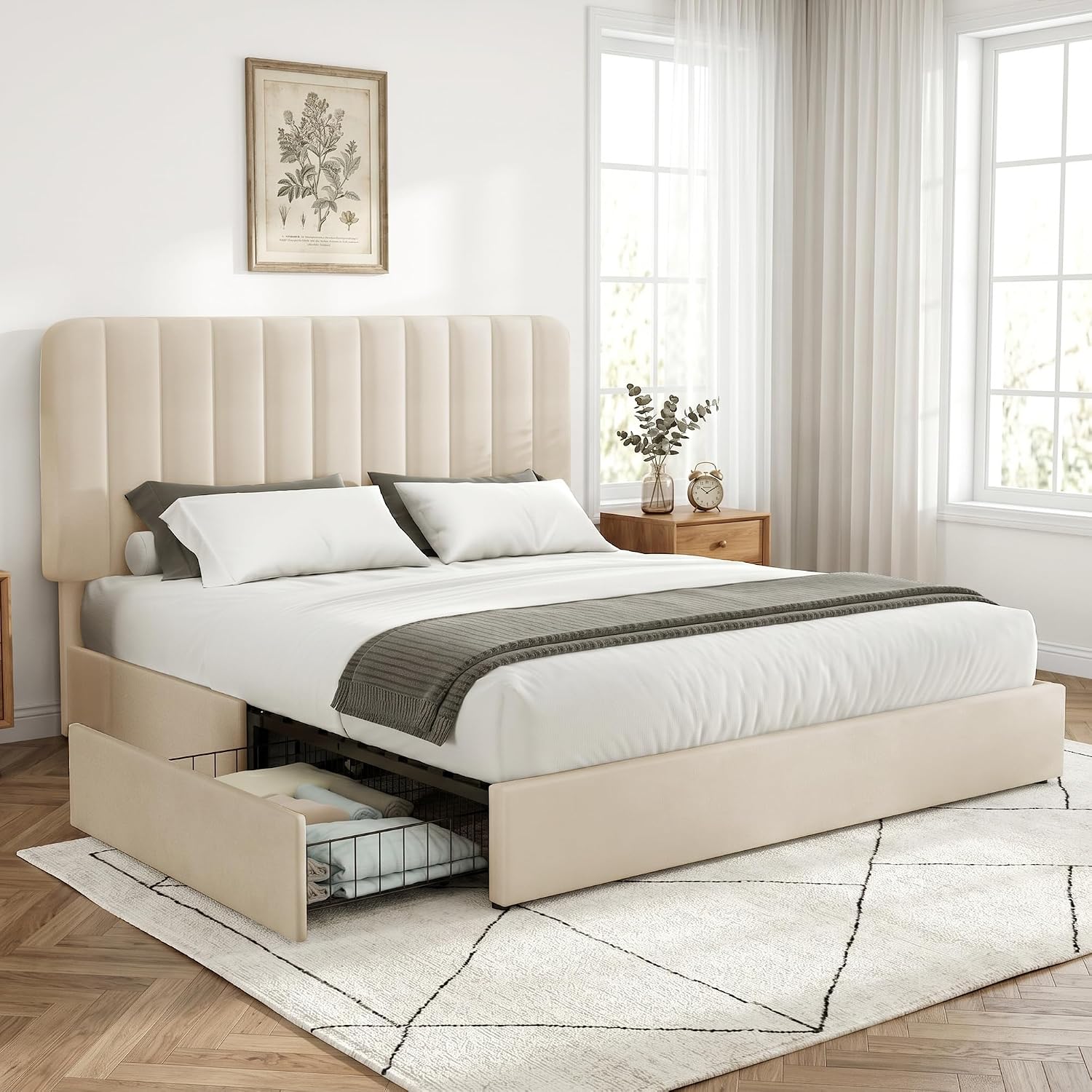 AUCT 18126 - $174 VECELO Full Size Upholstered Bed Frame with 4 Drawers and Headboard, Velvet Platform - Image 2