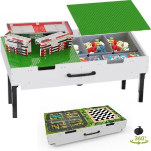 AUCT 18980 - $104 3 in 1 Lego Table with Storage,Wooden Kids Activity Table Compatible with Lego and Bu