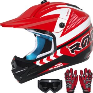 AUCT 18659 - $60 Youth Kids Dirt Bike Helmet DOT Approved, Full Face Motocross Set | 4-in-1 set include