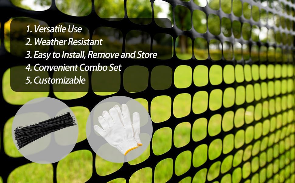 AUCT 18182 - 4'x100' Plastic Mesh Fence for Garden with 100 Zip Ties, Black | Reusable HDPE mesh fence, - Image 4