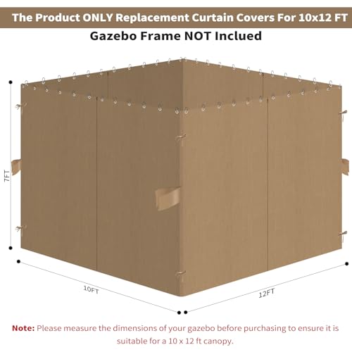 AUCT 18860 - $90 10x12 FT Gazebo Curtains, Waterproof 4-Panel Walls, Khaki, Curtains Only - Image 4
