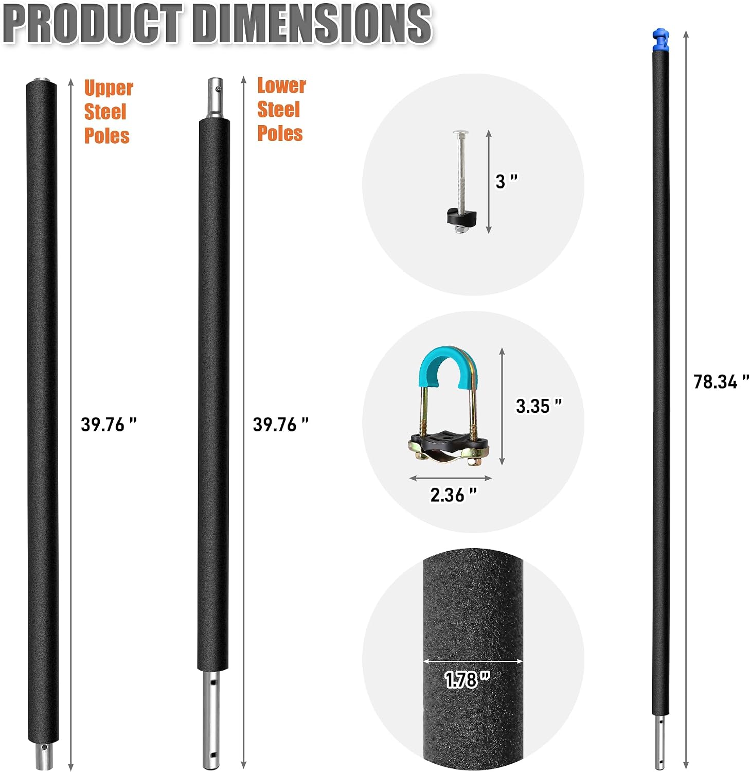 AUCT 19050 - $59 2PCS Trampoline Poles Replacement-Universal Straight Enclosure Poles - Image 2