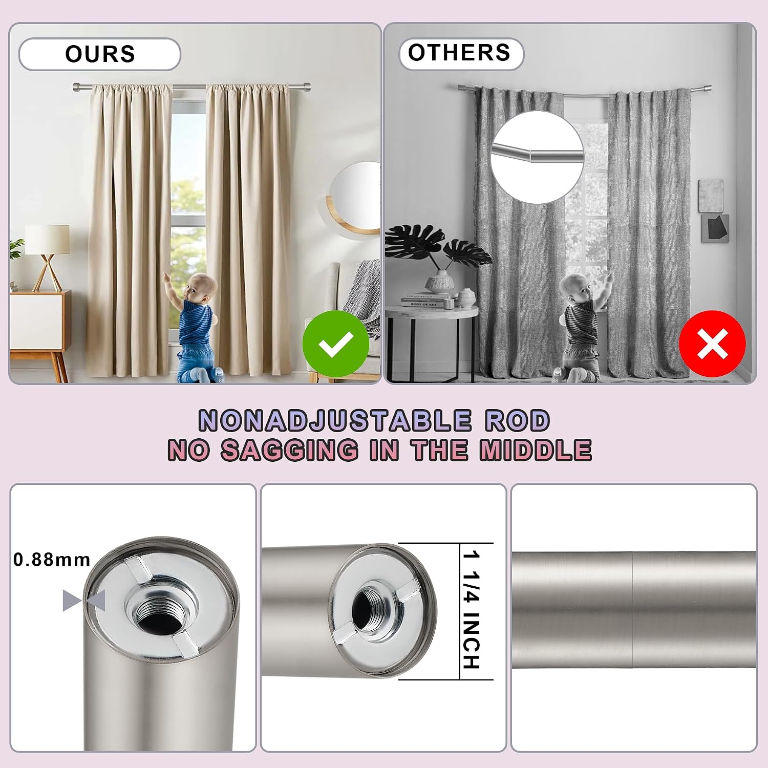 AUCT 18459 - Heavy Duty Curtain Rods - 1 1/4" Large Diameter Premium Nonadjustable Curtain Rod - 36in/3 - Image 3