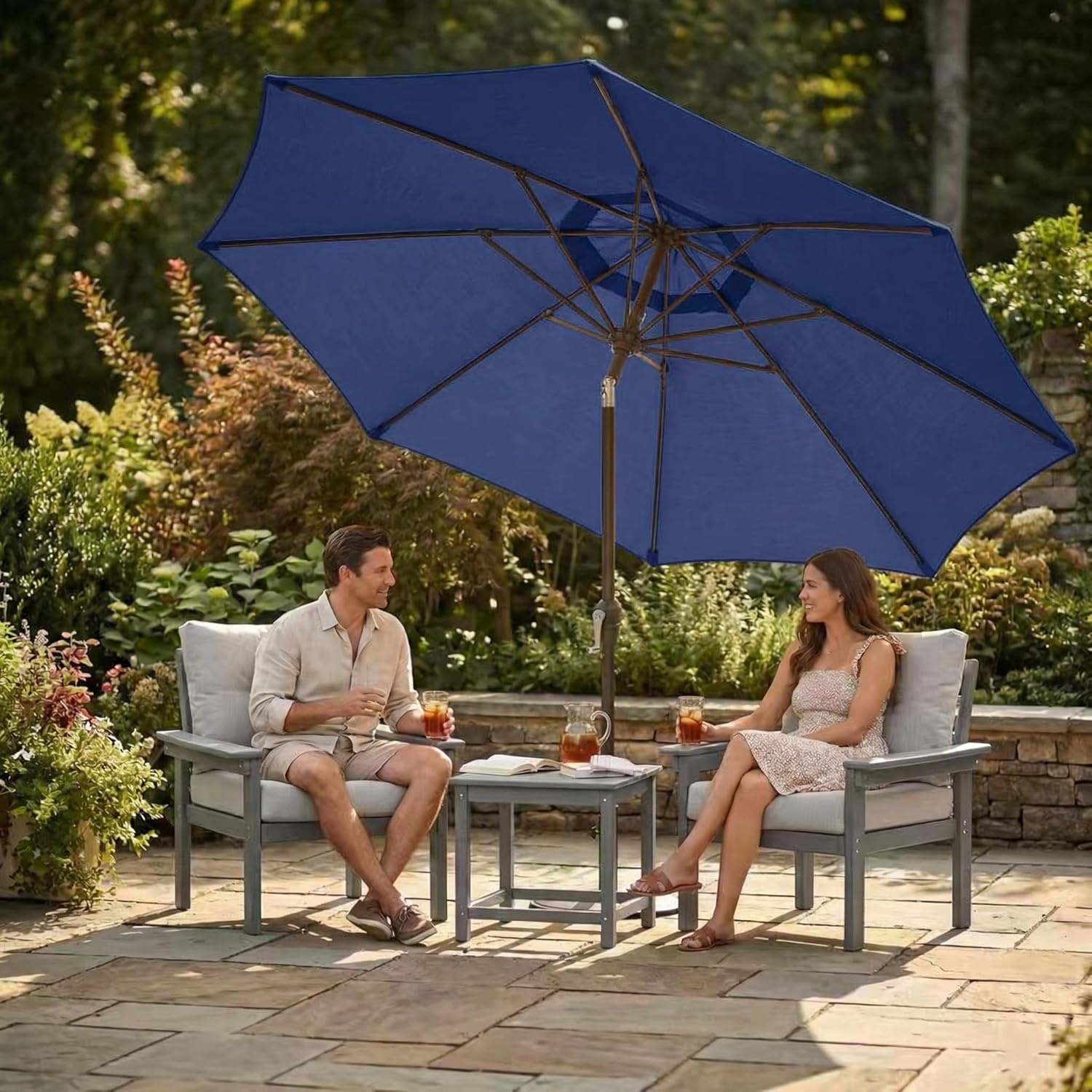AUCT 17805 - Kingdura 9FT Outdoor Patio Umbrella, Round Market Table Umbrella with Push Button Tilt and - Image 2