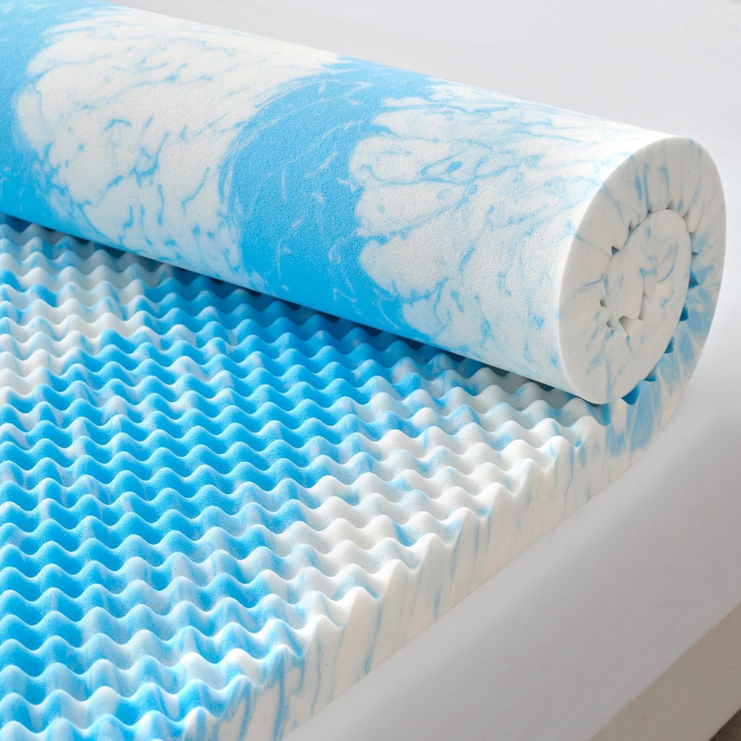 AUCT 18343 - $90 SINWEEK 3 Inch Egg Crate Memory Foam Mattress Topper Queen Size, Soft Mattress Pad for